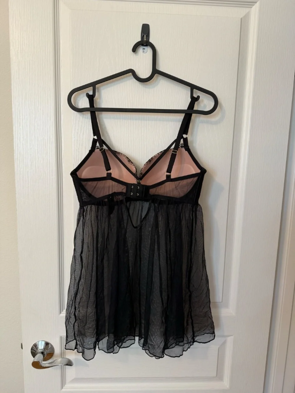 Victoria's Secret Black Lace Push-Up Babydoll Chemise Sheer Mesh Underwire 36D - Picture 2 of 10